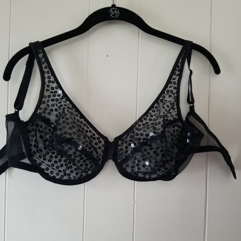 Black Sheer Sequin Bra 34
